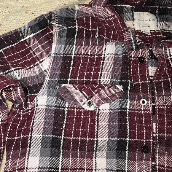 Men's Plaid Shirt - Burgundy and Black - Picture 2 of 5